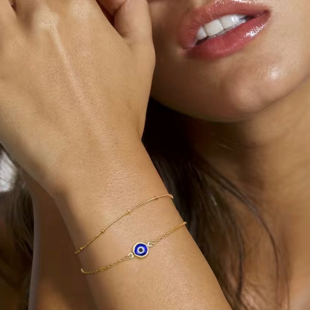 18K PLATED GOLD STAINLESS STEEL EVIL EYE 🧿 BRACELET/ANKLET **COMES AS A SET**